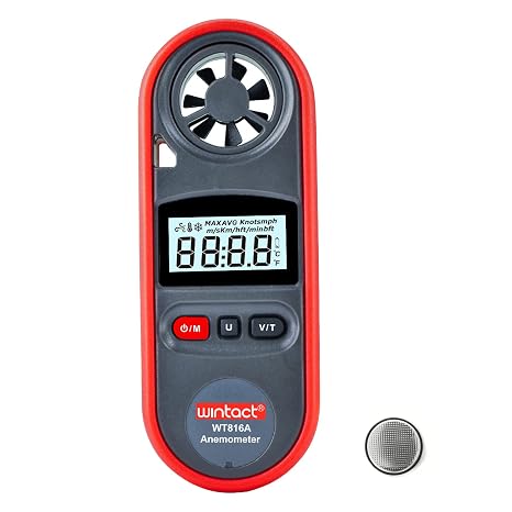 Wintact Handheld Anemometer, Digital Wind Speed Meter Gauge, Air Flow Velocity Tester with Measuring Wind Temperature 14F to 113F for HVAC Duct Outdoor Kite Boat Sailing Surfing (WT816A)
