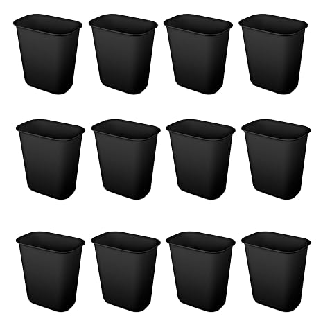 Sterilite 5.5 Gallon Rectangular Wastebasket Easy to Clean Open Top Durable Home Kitchen Trash Bin, Fits 8 Gallon Liner, 12 Pack, Black