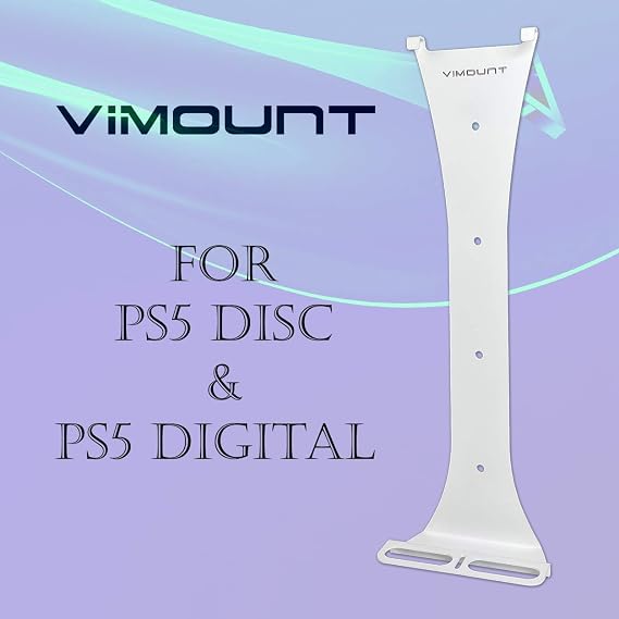 ViMount Wall Mount Metal Holder Compatible with PlayStation 5 Disc and PS5 Digital in White Color