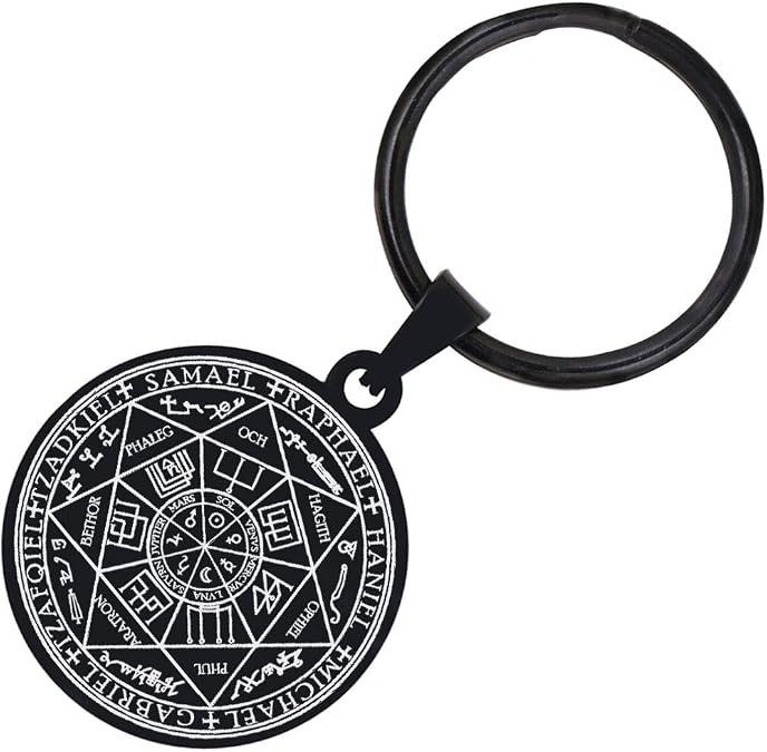 The Seals of the Seven Archangels Protection Amulet Solomon Kabbalah Stainless Steel Keychain Polished Key Ring