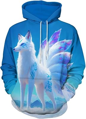 Men Novelty Fox Hoodies Unisex Animal Traditional Tribe Print Long Sleeve Hoody Pullover Sweatshirt
