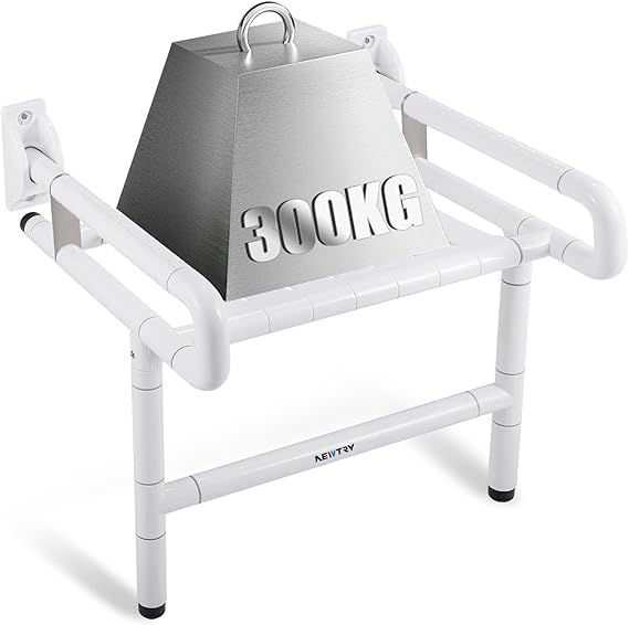 NEWTRY Folding Shower Seat 300 kg with Armrests and Legs Widened Shower Folding Seat Wall Mounted Shower Stool Modern with Rebound Function for Seniors Pregnant Women and Disabled People