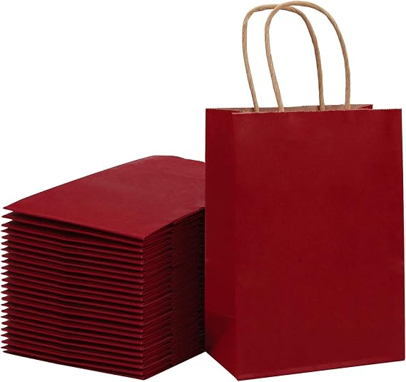 Loveinside 33 x 25.4 x 12.7 cm Paper Bags Kraft Red Gift Bags Bulk with Handles for Birthday Wedding Party Favors 25pcs/ set