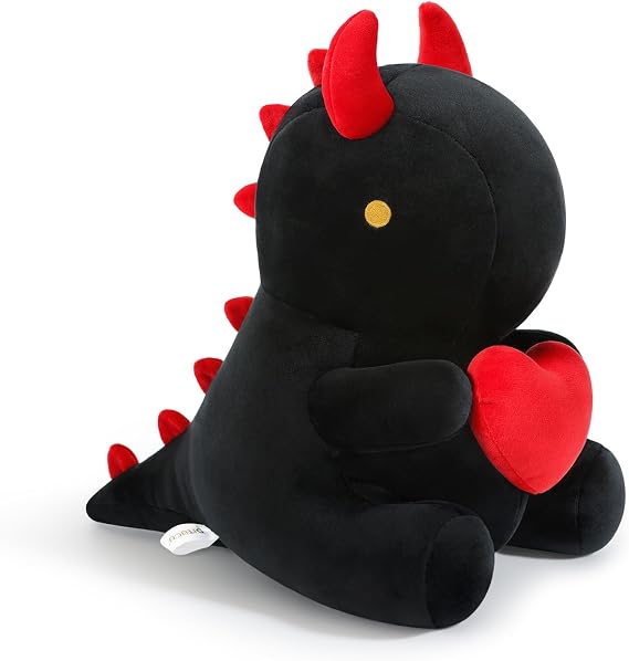 Ditucu Original Loving Dinosaur Stuffed Animal with Holding Red Heart Plush Cute Dino Plushies Toys for Romantic Sweet Valentine's Day Gifts for Kids Girlfriend Black 12 inch