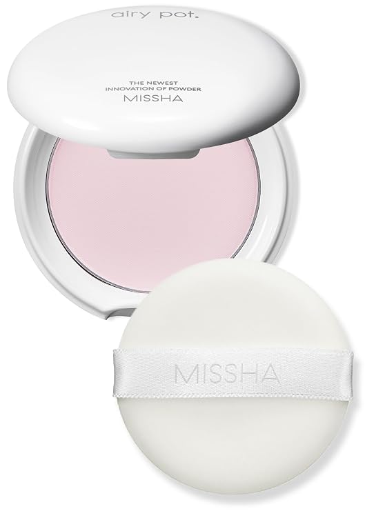 MISSHA Airy Pot Pressed Pink Powder Pact Setting Powder 0.176 oz | Ultra-light formula helps reduce shine, set base makeup, and add a soft rosy glow for fresh-looking complexion.