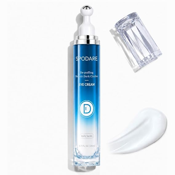 SPODARE Caffeine and Retinol Under Eye Cream for Dark Circles, 0.7 Fl Oz | 360-degree cooling massage ball with peptides and squalane helps refresh puffy eyes and smooth the look of fine lines