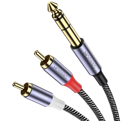 MOSWAG 1/4" TRS to RCA Male Audio Cable 3.3FT, Stereo 2Rca to 1/4 AUX Cord