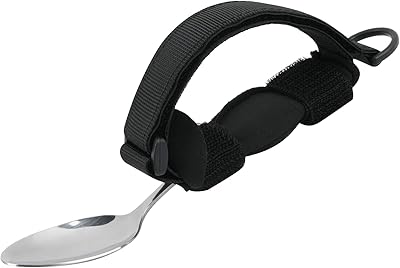 Beautyflier Spoon Fork Universal Cuff Utensil Adjustable Holder Strap for Holding Cutlery, Pens, Toothbrushes for Elderly or Individuals with Weak Grip Black, Large Size