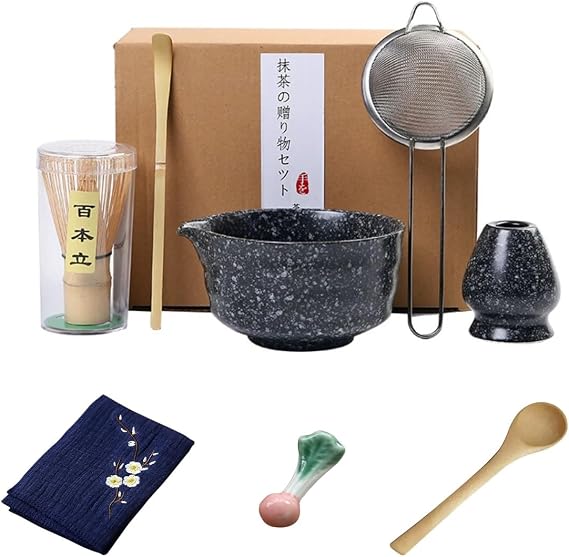 8 Pcs Matcha Whisk Set,Handmade Matcha Ceremony Kit For Japanese Tea Ceremony ,Best Gift for Matcha Lover (black)