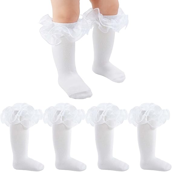 Baby Knee High Socks Girls Non Slip Long Socks Lace Ruffle Stockings for Newborn Infant Toddler Kids 0-8 Years Old