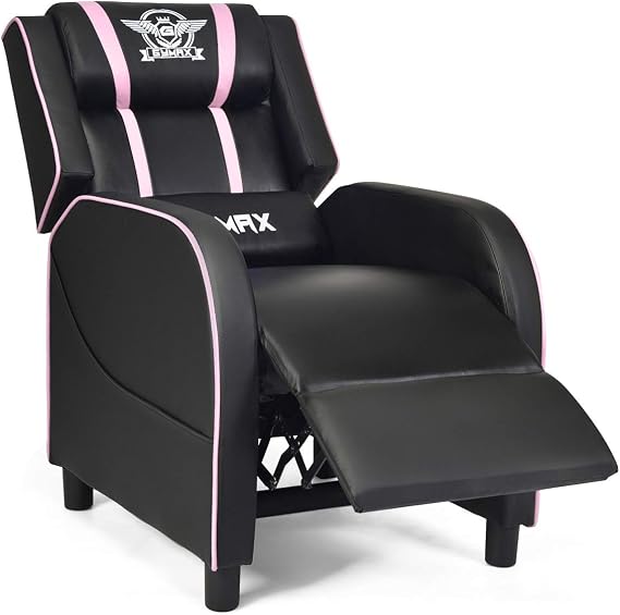 GYMAX Gaming Recliner, Massage Gaming Chair w/Adjustable Footrest, Remote Control & Side Pocket, Ergonomic Game Lounge Chair, Racing Style Single Theater Seat Game Sofa for Adults (Pink)