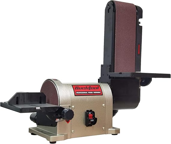 BUCKTOOL Bench Belt Disc Sander for Woodworking,4x36" Belt,6" Disc,5A | Bench Sander with 3/4HP Direct Drive,2161FPM,3450RPM,Miter Gauge,Quick Belt Change for Bevel,Contour Sanding