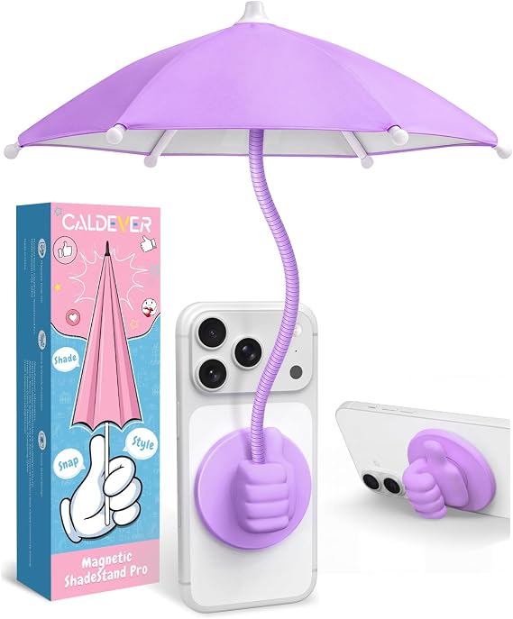 CALDEVER Magnetic Phone Umbrella for Sun Shade:Thumbs Up Design Cell Phone Umbrella Sun Shade for Magsafe Screen Beach Vacation Outdoor Travel Pool Gifts for Women Men Adults Grape Purple