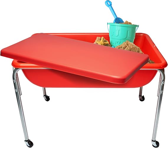 Children's Factory Water Table and Lid Set, Red Sensory Table for Kids, 24"