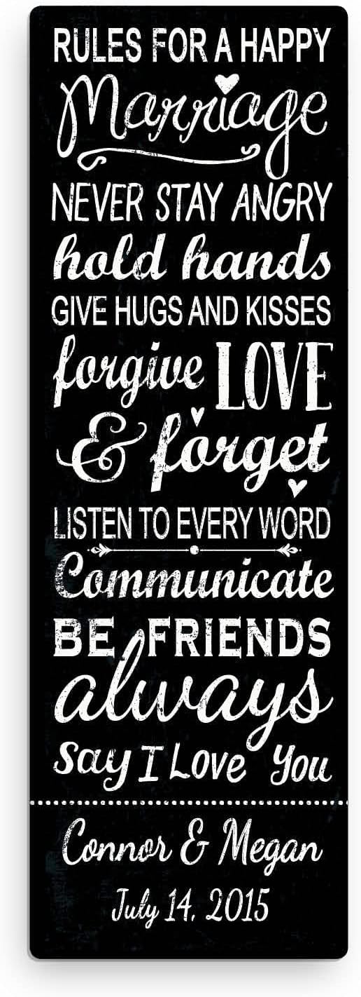 Personalized Planet Rules For A Happy Marriage Canvas Wall Art with Custom Names Printed and Detailed Suggested Routines | Ready to Hang in Kitchen, Bedroom, Office, or Family Room | Black, 9x27