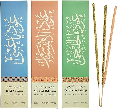 Arabian Oudh Incense Sticks by Dukhni 90 Premium Agarwood Oud Sticks | 3 Assorted Oudh Fragrances | Organic & Charcoal Free Incense I Long-Lasting Fragrance for Home, Meditation & Relaxation