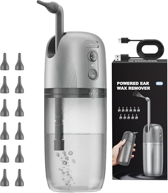 Electric Ear Wax Removal, Ear Cleaning Kit, Water Powered Ear Cleaner with 3 Pressure Modes 12 Replacement Tips, Ear Irrigation Flushing System, Safe and Effective Ear Wax Removal Tool (Black)