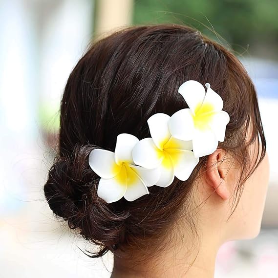 Zoestar Hawaii Flower Hair Clip Plumeria 3pcs Beach Hair Accessory for Women