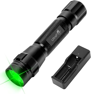 ULTRAFIRE Green Hunting Light LED Flashlight, 520-530nm Green Light, Single Mode 218 Yards for Night Hunting, Nighttime Observation, Camping, CG1