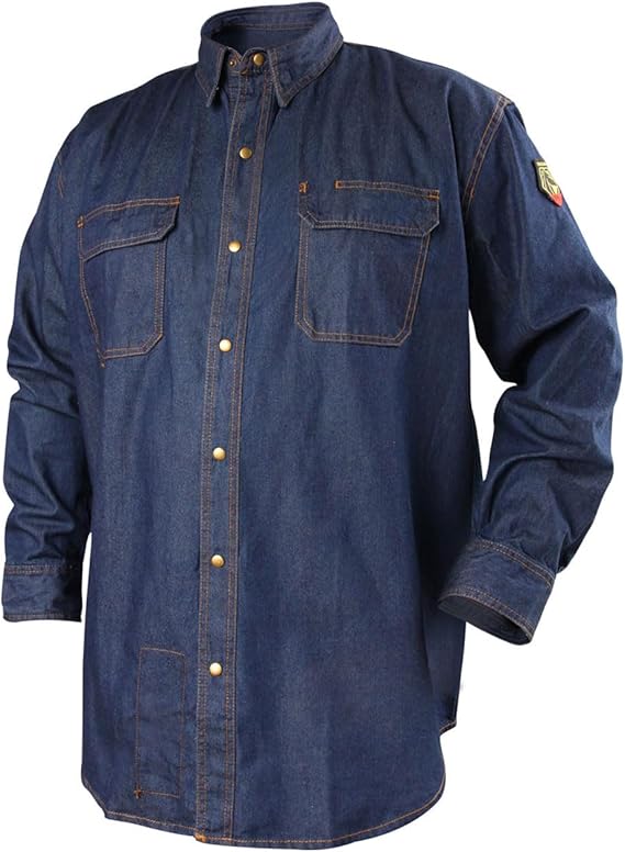 Black Stallion Mens Mens 8 Oz Long Sleeve Flame-Resistant Treated Cotton Denim Work Shirt