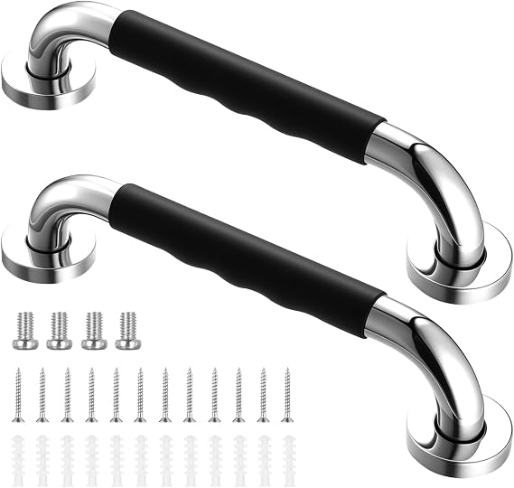 2 Pcs Shower Grab Rails for Bathroom, 30cm Non-Slip Stainless Steel Hand Rails for Elderly, Safety Handle Disability Handrails Grab Bars for Shower Bathtub Bathroom Indoor Outdoor, with Screws