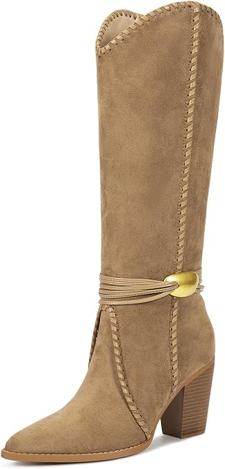wetkiss Cowboy Boots Women Suede Knee High Cowgirl Boots Western Pointed