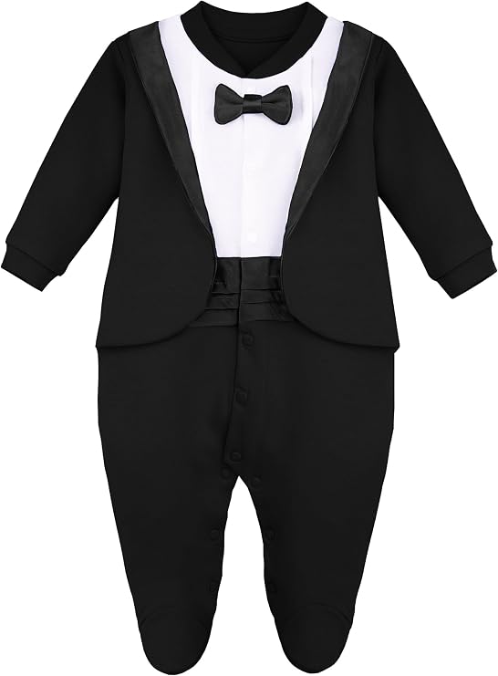 Lilax Baby Boy Gentleman Tuxedo Footie Christmas Holiday Outfit with Bow Tie