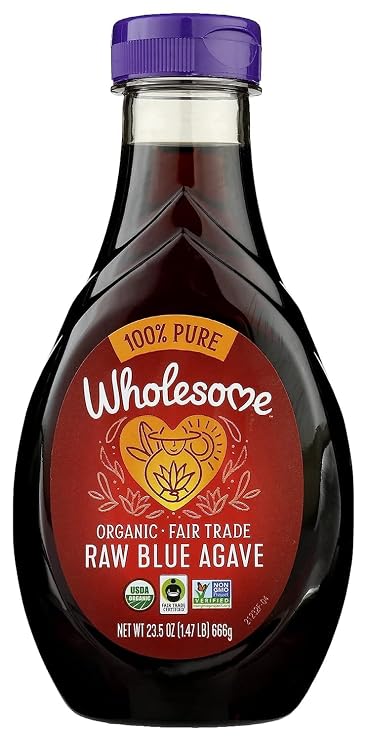 Wholesome Sweeteners 23.5-Ounce Organic Raw Blue Agave Nectar, Fair Trade, 100% Pure, Non GMO, Gluten Free & Vegan, 1 Pack