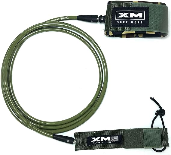 Big Wave Premium Surfboard Leash, 5/6/7/8/9/10/12/15ft Lengths, Big Wave (.313in) Cord Thickness, Many Colors, Key Pocket, Unbreakable Swivels, Detachable Railsaver, Made in USA