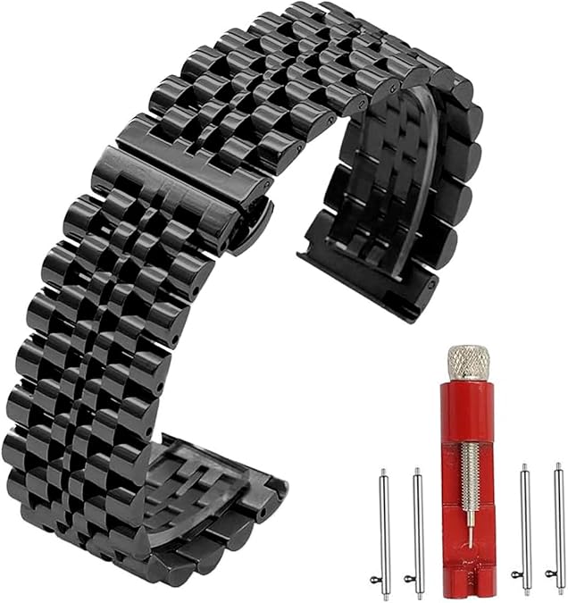 Stainless Steel Watch Band Compatible with Samsung Galaxy Watch 8 7 6 5 4 Classic FE Pro 40mm 44mm 46mm 43mm 47mm 45mm 42mm 20mm Men Women 7 Bead Watch Replacement Metal