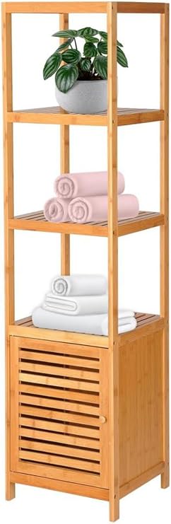 Digithome Bambu Tek Kapaklı 4 Raflı Çok Amaçlı Düzenleyici Organizer Dolap - DB-0003