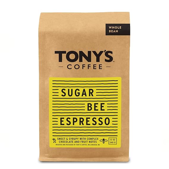 Tonys Coffee Sugar Bee Espresso Whole Bean Coffee, 12 OZ