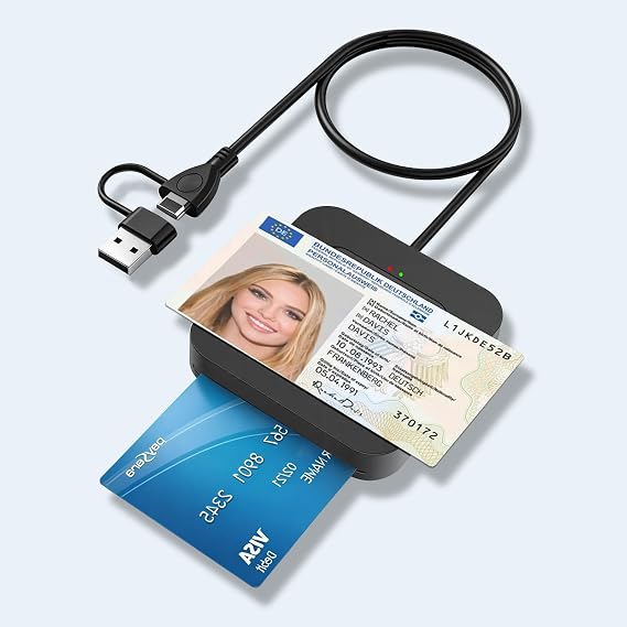 2-in-1 USB-A & USB-C Smart Card Reader with NFC USB Smart Card Reader Compatible with Windows Mac OS Linux Android Card Reader DOD Military Card Reader for ID Card Bank Cards