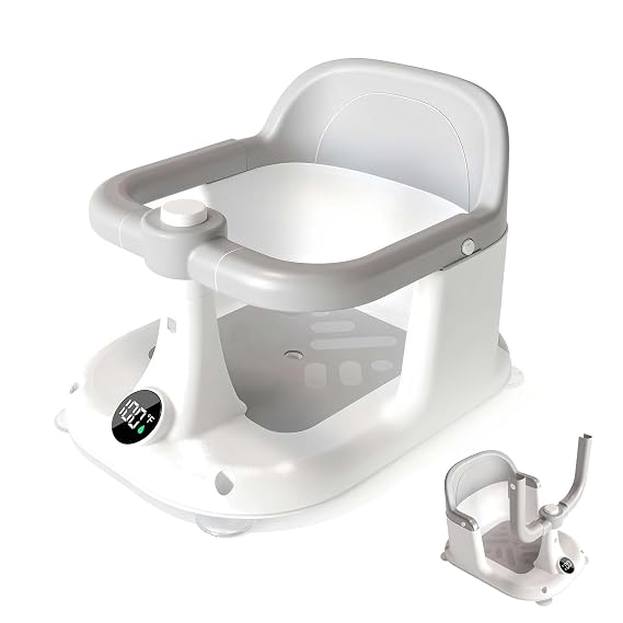 Baby Bath Seat for Infants 6 Months & Up, Sitting up Non-Slip Bathtub Chair | Adjustable Toddler Sitting up Bathtub Chair with Surround Design & Temperature Sensor, Non-Slip for Infant Bath Safety(Grey)