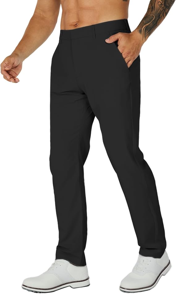 Susclude Mens Classic Fit Golf Pants Stretch Work Dress Comfy Pants Water Resistant Lightweight Casual Trousers with Pockets