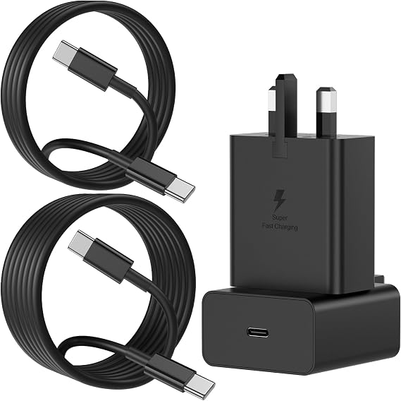 45W USB C Fast Charger UK Plug for Samsung Galaxy S26, 1M+2M Cables, 2-Pack | Super Fast Phone Adaptor with Type-C Cables for Samsung Galaxy S25/S24/S23/S22; for iPhone 17/17 Air/17 Pro/Max/16/15, Black
