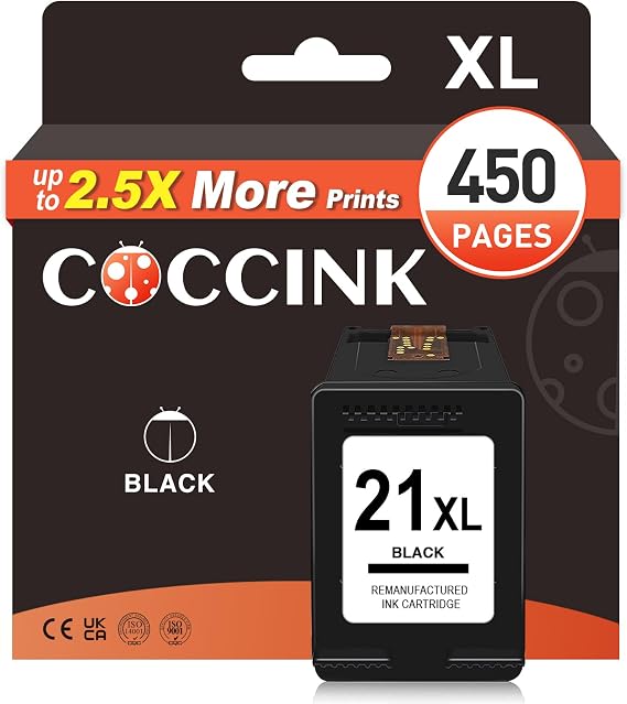 COCCINK 21XL Black Ink Cartridge Replacement for HP 21 XL Black