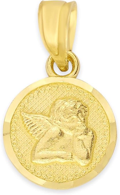Angel Pendant: Solid 14k Gold Cherub Medallion with Cross on Back