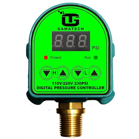 GamaTech 110V/220V 10A/5A Digital Adjustable Pressure Switch Controller for Water Pump and Air Pump, 1/2" Male NPT, 0-230 Psi