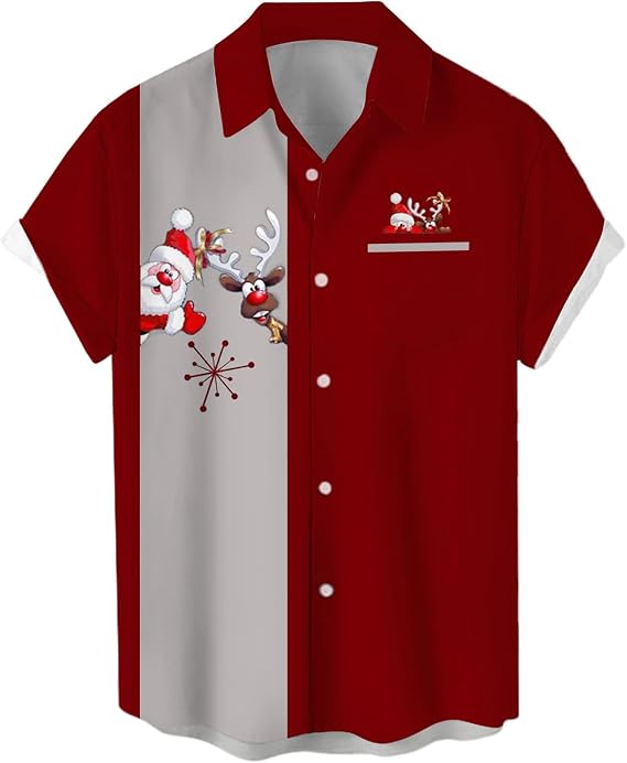 Hodaweisolp Mens Holiday Shirts Funky Button Down Costume Graphic T Shirts | festive print, short sleeve shirts, vintage retro style, collar, ideal for party casual outfits