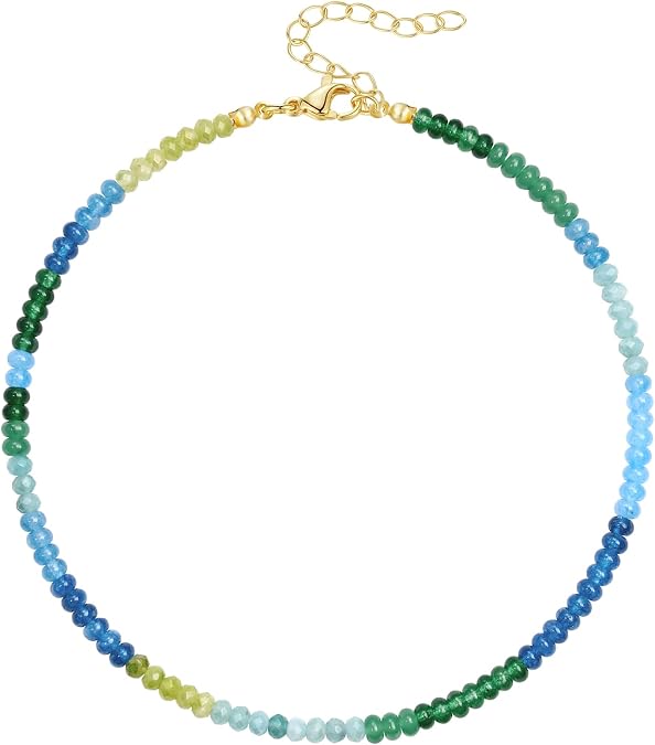KELORIS PATH Beaded Necklace for Women, Colorful Gemstone Choker for Summer | 14K Gold Plated Chain, Natural Stone Handmade Adjustable Bead Necklace for Women, Waterproof Trendy Jewelry Gifts