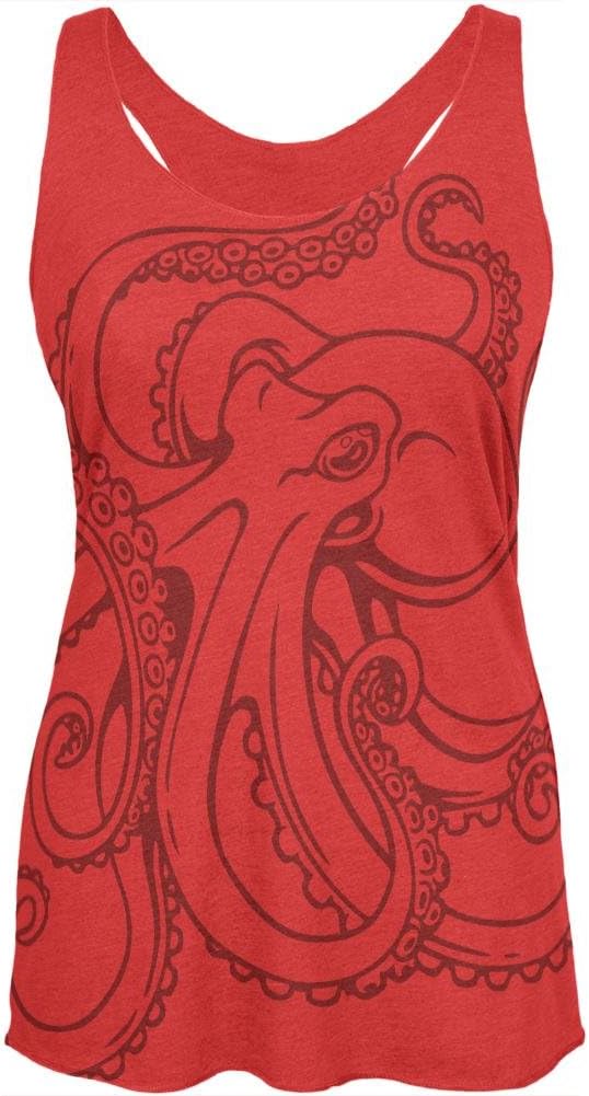 Octopus Outline Womens Soft Racerback Tank Top Vintage Red SM