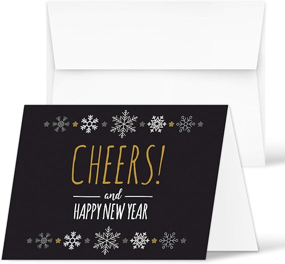 2027 Cheers Happy New Year Greeting Cards & Envelopes, 4.25 x 5.5 - 10 Pack