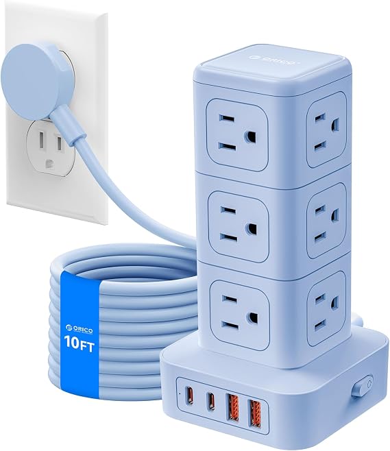ORICO 10FT Extension Cord with 12 AC Outlets 4 USB, Surge Protetctor Power