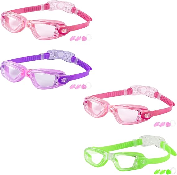 COOLOO Kids Swim Goggles, 4 Packs Swimming Goggles for Kids Girls Boys and Child Age 4-16
