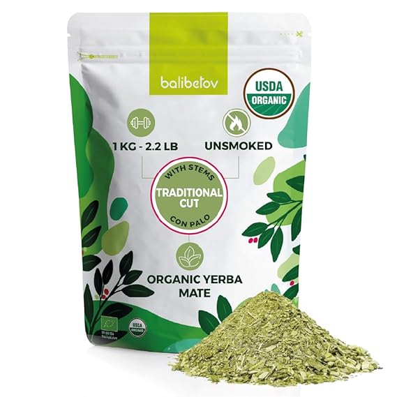 BALIBETOV Organic Yerba Mate, 2.2 lb Loose Leaf Unsmoked Pure Leaf, Clean Natural Energy, Gluten-Free & Vegan