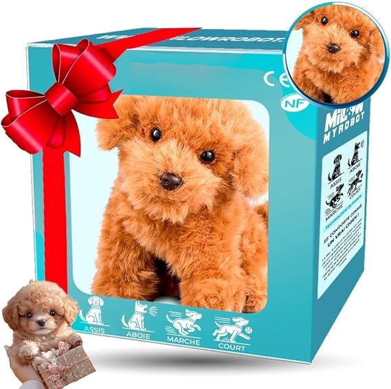 Puppy Pet Robot, Dog-shaped Robot, AI Emotional Recognition, Realistic Moving, Electronic Pets, Multi-Functional Walking, Barking and Wigging Tail, Plush Toy, Dog, Electric, Children's Toy