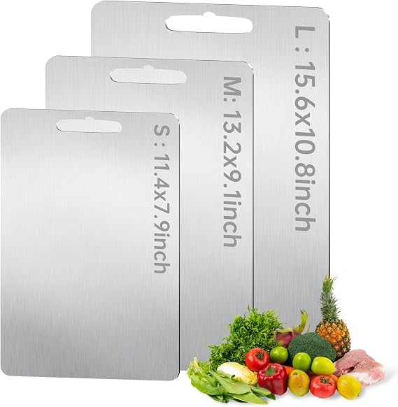 Stainless Steel Cutting Board, Double Sided Cutting Boards for Kitchen, SUS 316 Food-Grade Non Toxic Stainless Steel Chopping Board for Meat, Fruit and Vegetable (13.2 x 9.1 in)