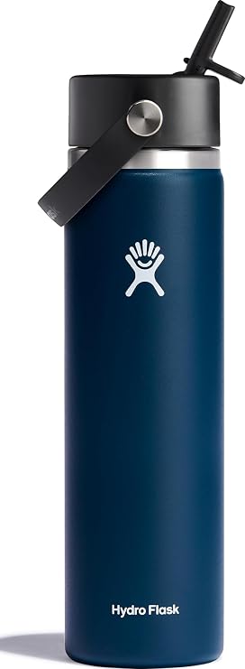 Hydro Flask Water Bottle - Insulated Stainless Steel - Wide Straw Lid, Non Spill, Leakproof in 24 Oz Indigo Blue