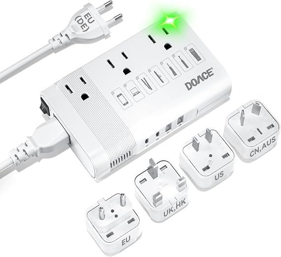 DOACE 350W Voltage Converter US to Europe for Hair Straightener Curling Iron CPAP 220V to 110V Converter for European Travel, 7 in 1 Power Converter Adapter Combo with 3 AC & 2 PD & 2 USB Chargers